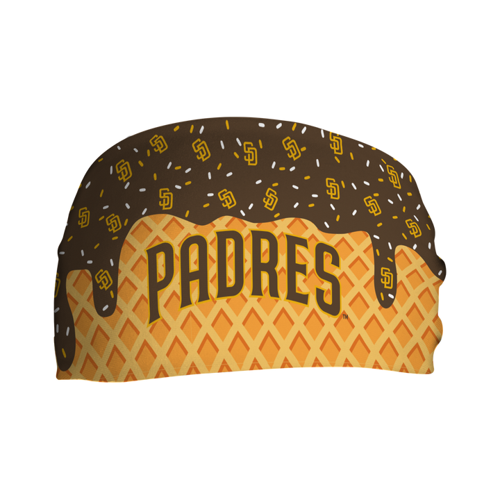 MLB licensed San Diego Padres cooling headband with Ice Cream Drip Wordmark. Made in the USA, Vertical Athletics brand.
