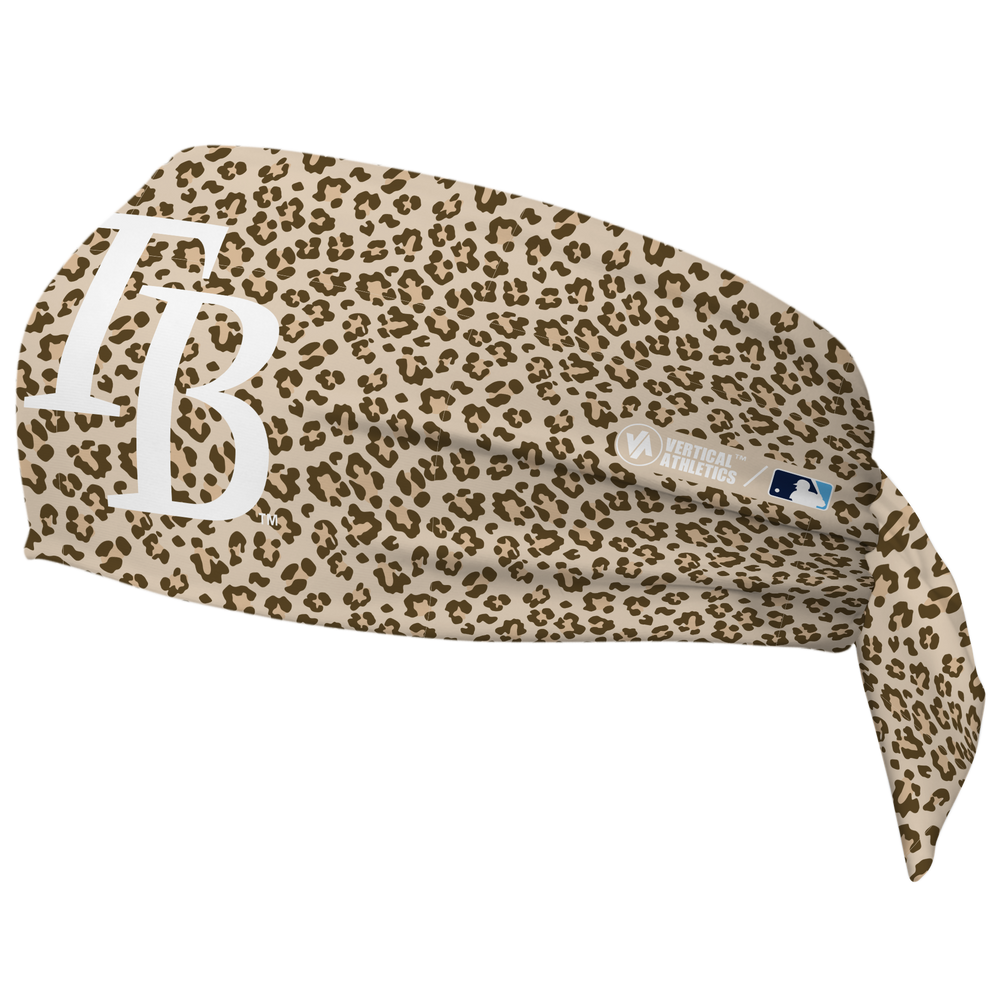 MLB Tampa Bay Rays wide tieback cooling headband with Cheetah Cap Logo. Vertical Athletics brand. Made in Mexico.
