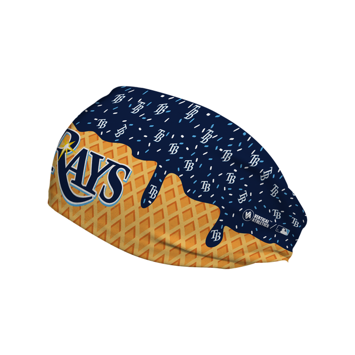 MLB licensed Tampa Bay Rays cooling headband with Ice Cream Drip Wordmark. Made in the USA, Vertical Athletics brand.