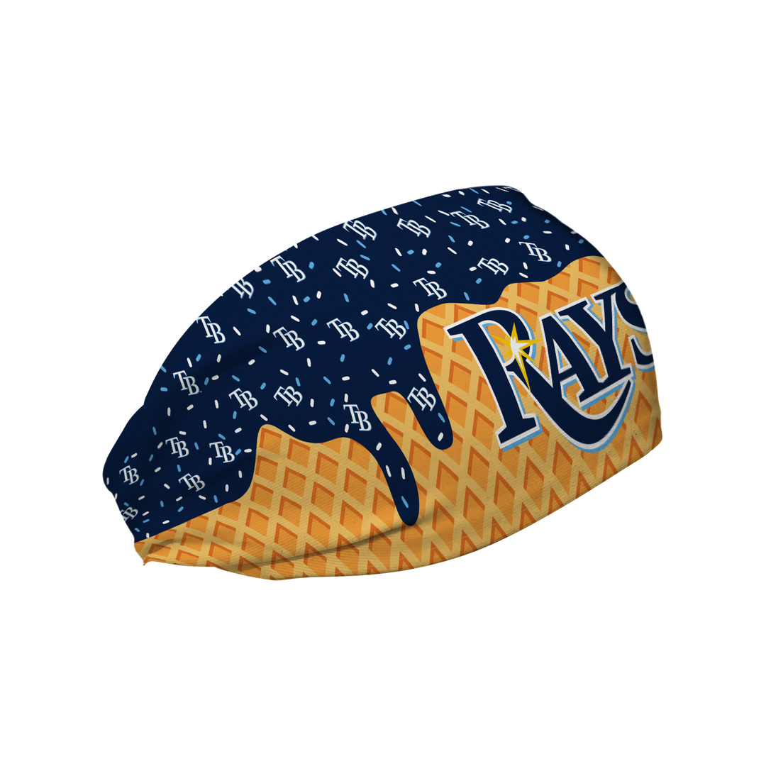MLB licensed Tampa Bay Rays cooling headband with Ice Cream Drip Wordmark. Made in the USA, Vertical Athletics brand.