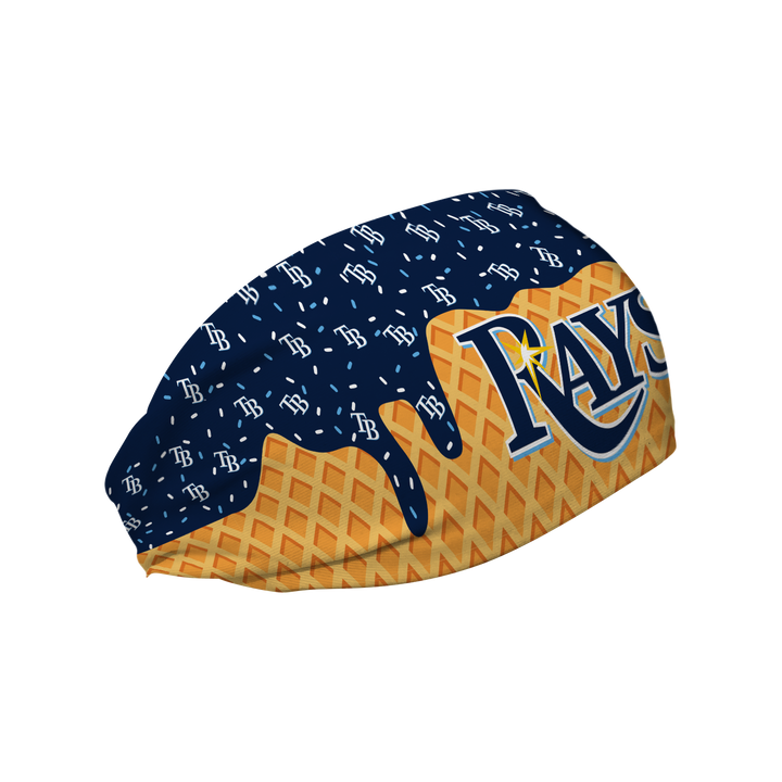 MLB licensed Tampa Bay Rays cooling headband with Ice Cream Drip Wordmark. Made in the USA, Vertical Athletics brand.
