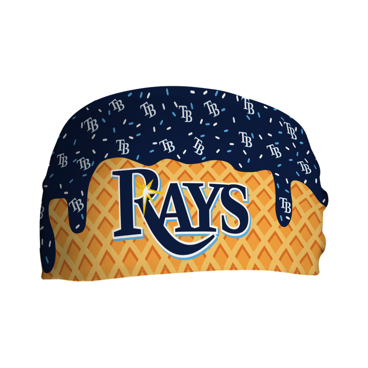 MLB licensed Tampa Bay Rays cooling headband with Ice Cream Drip Wordmark. Made in the USA, Vertical Athletics brand.