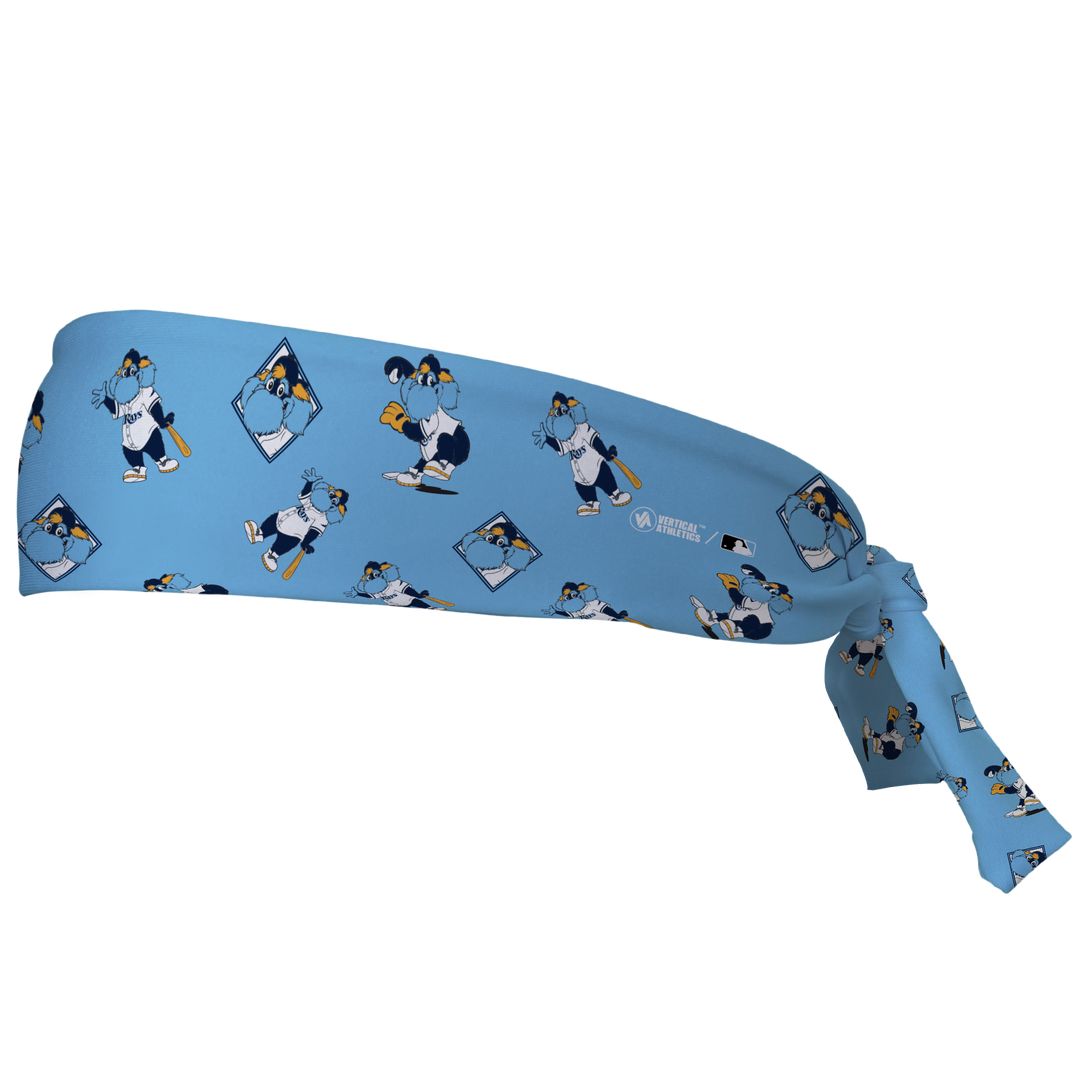 MLB Tampa Bay Rays tieback cooling headband with Mascot All Over. Vertical Athletics brand. Made in Mexico.