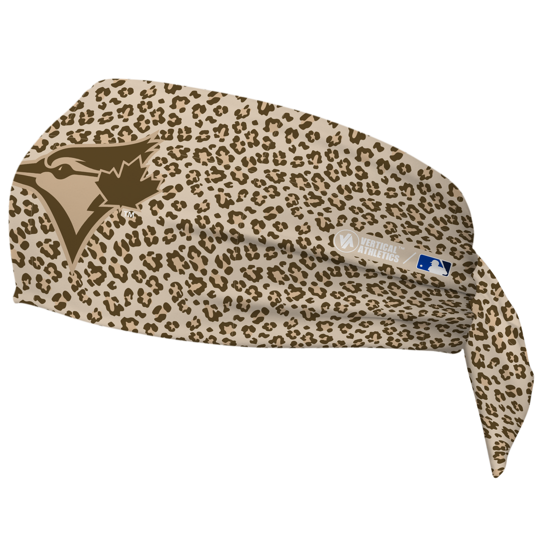 MLB Toronto Blue Jays wide tieback cooling headband with Cheetah Cap Logo. Vertical Athletics brand. Made in Mexico.