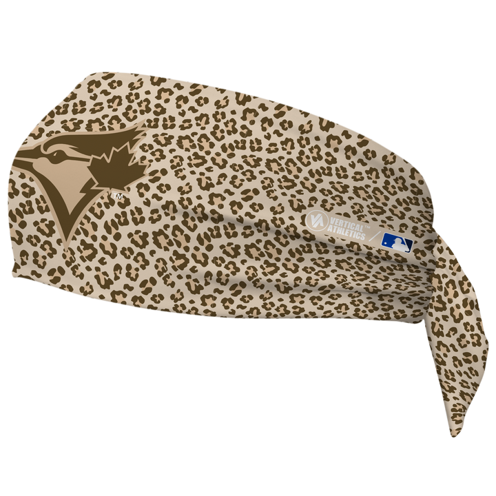 MLB Toronto Blue Jays wide tieback cooling headband with Cheetah Cap Logo. Vertical Athletics brand. Made in Mexico.