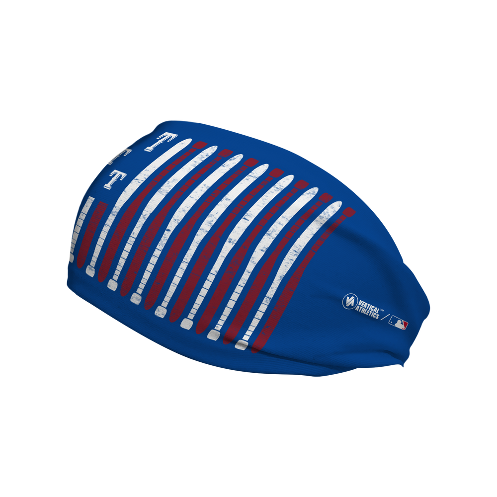 MLB licensed Texas Rangers blue cooling headband with Baseball Flag logo. Made in the USA, Vertical Athletics brand.