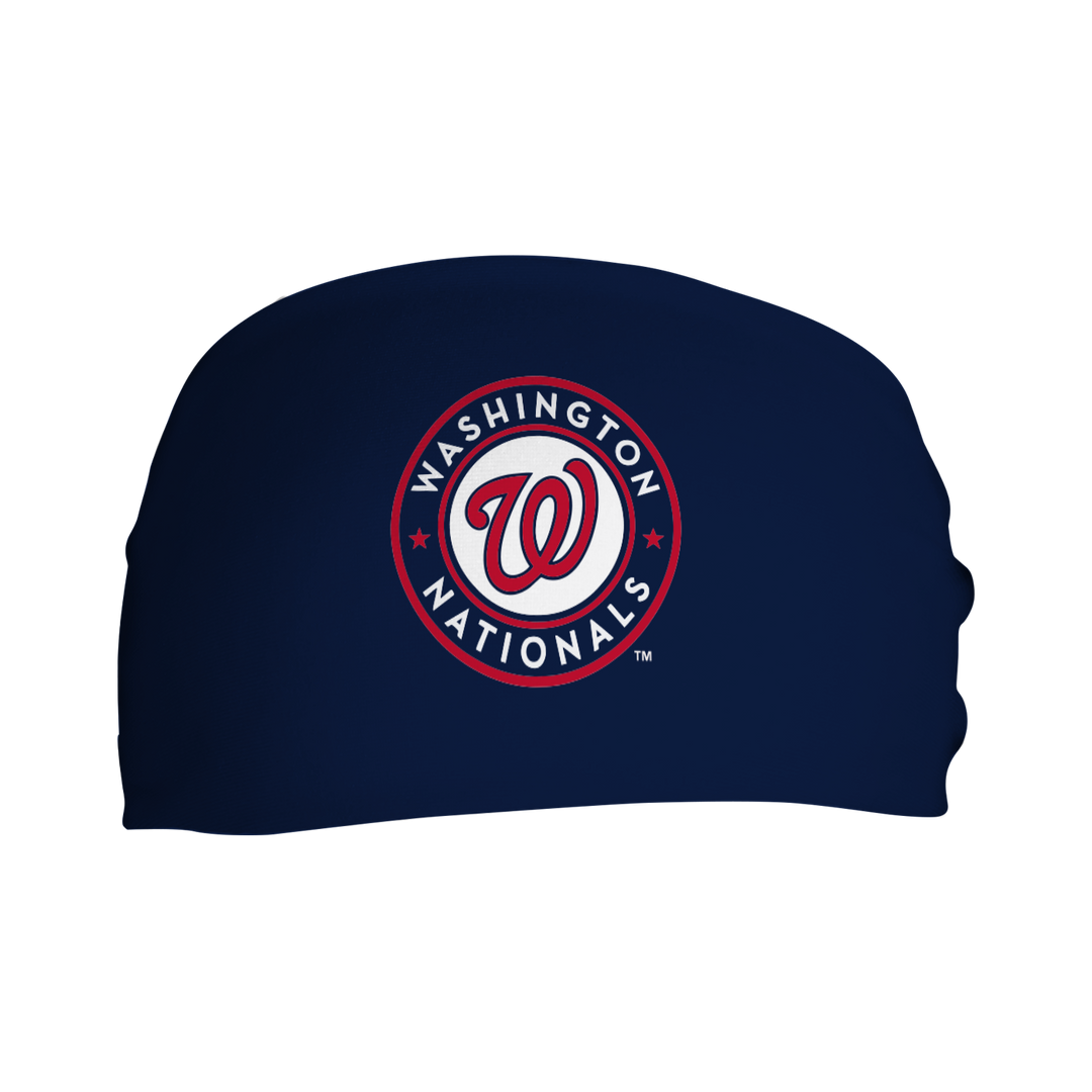 MLB licensed Washington Nationals cooling headband with Navy Alt Logo. Made in the USA, Vertical Athletics brand.