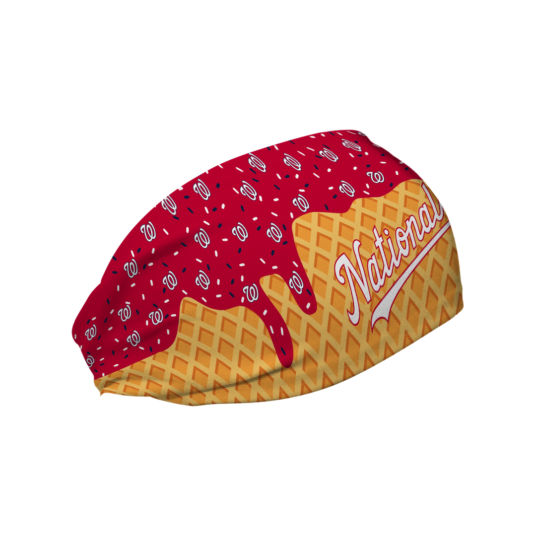 MLB licensed Washington Nationals cooling headband with Ice Cream Drip Wordmark. Made in the USA, Vertical Athletics brand.