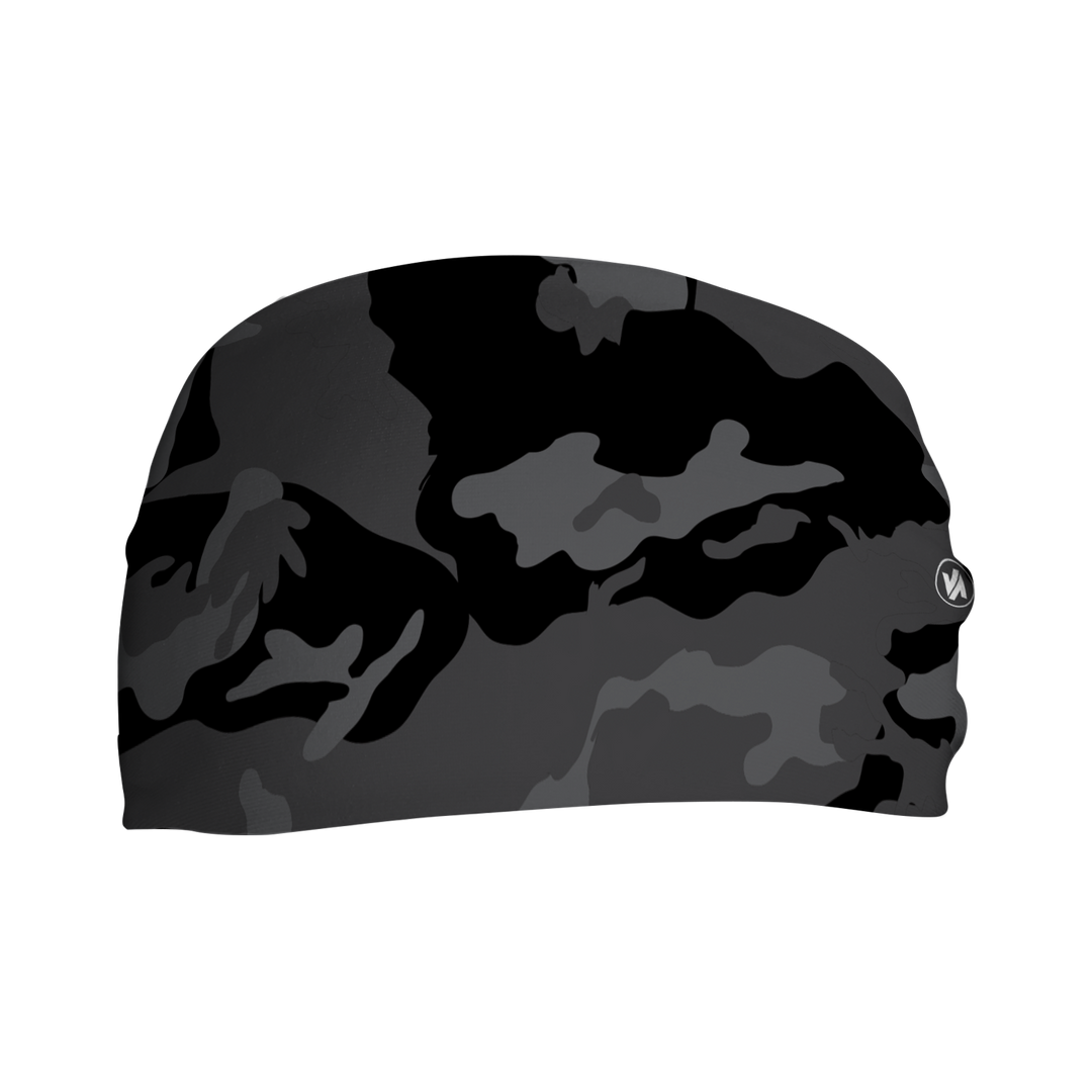 Front view of Black Camo headband. Made in USA, Vertical Athletics brand. Not a Junk headband.