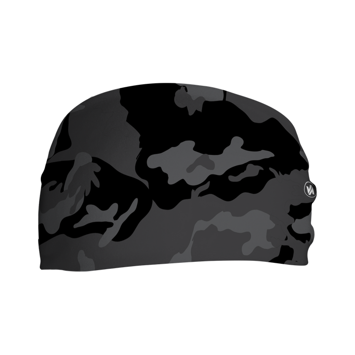 Front view of Black Camo headband. Made in USA, Vertical Athletics brand. Not a Junk headband.