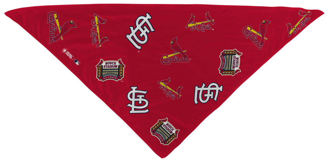 MLB St. Louis Cardinals cooling triangle bandana with team logo all over. Made in USA, Vertical Athletics brand.