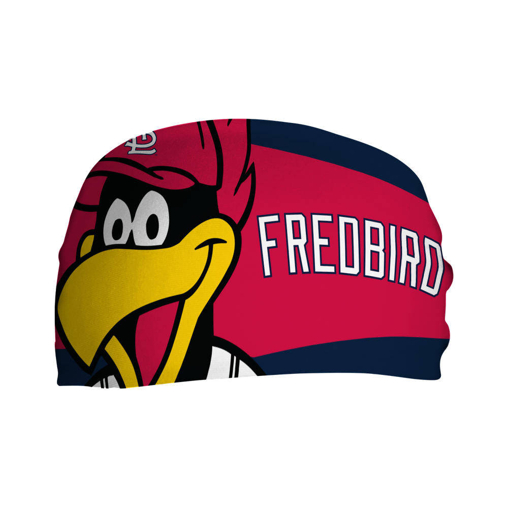 MLB St. Louis Cardinals cooling headband with Mascot Nameplate. Made in USA, Vertical Athletics brand.