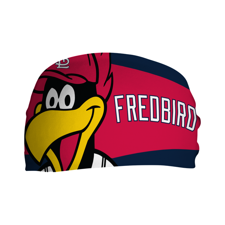 MLB St. Louis Cardinals cooling headband with Mascot Nameplate. Made in USA, Vertical Athletics brand.