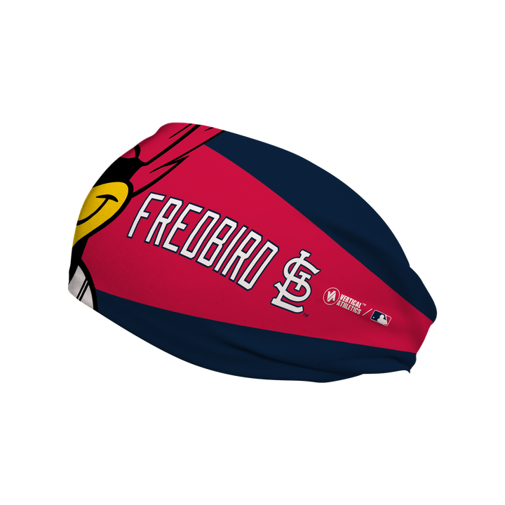 MLB St. Louis Cardinals cooling headband with Mascot Nameplate. Made in USA, Vertical Athletics brand.