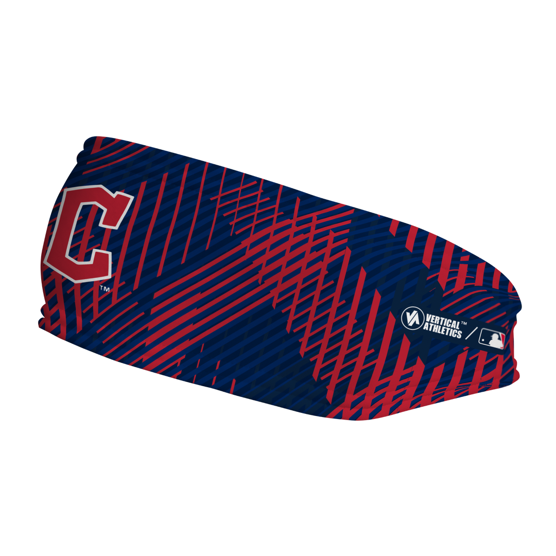 MLB Cleveland Guardians fleece headband with Sport Plaid. Made in the USA, Vertical Athletics brand.