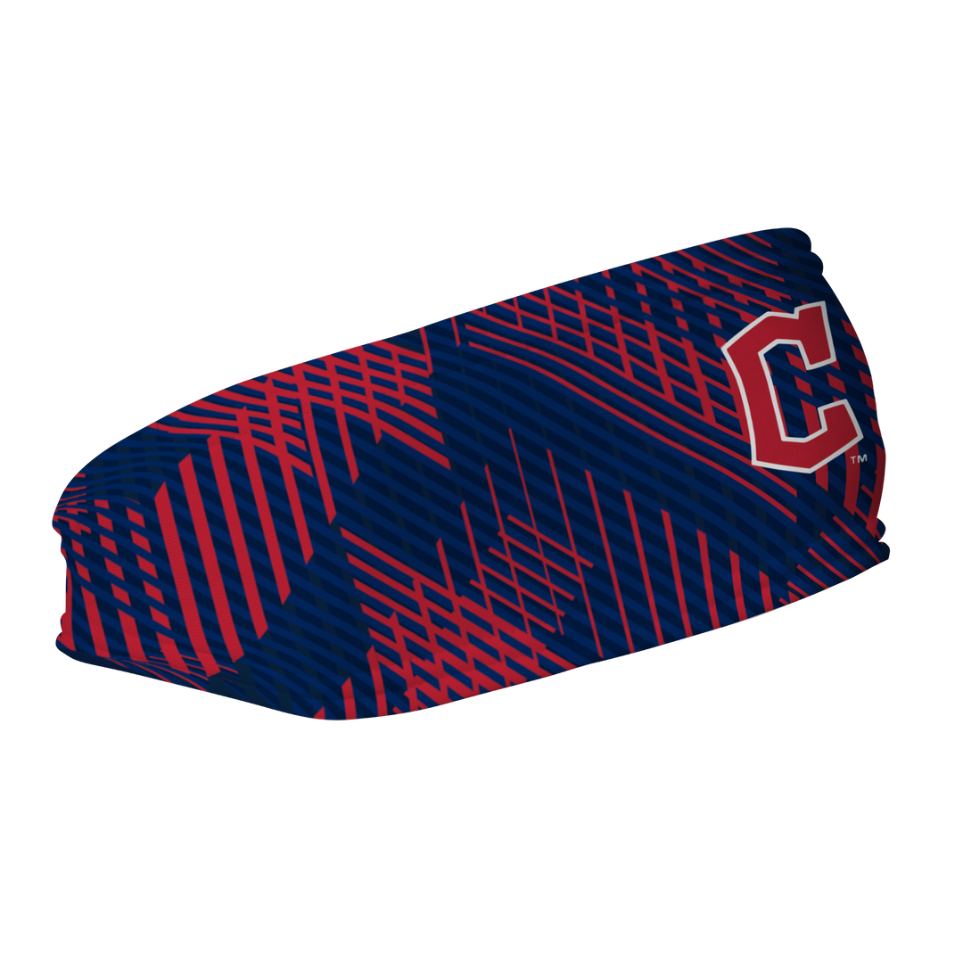 MLB Cleveland Guardians fleece headband with Sport Plaid. Made in the USA, Vertical Athletics brand.