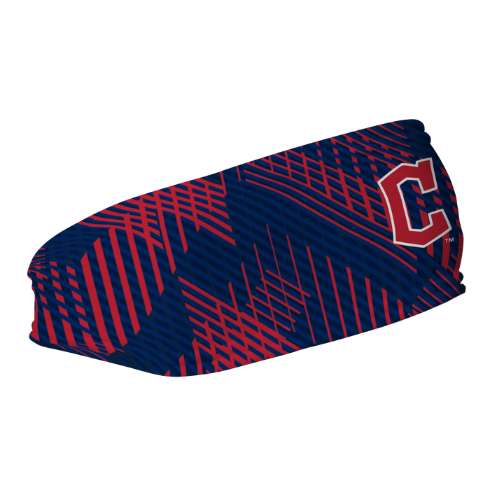 MLB Cleveland Guardians fleece headband with Sport Plaid. Made in the USA, Vertical Athletics brand.