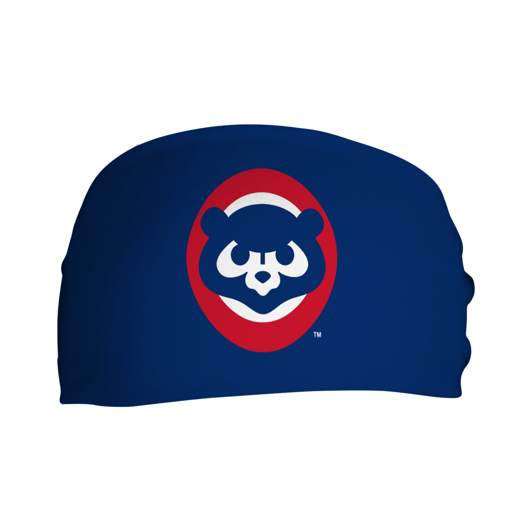 Chicago Cubs cooling headband with Alt Logo. Made in USA, Vertical Athletics brand.