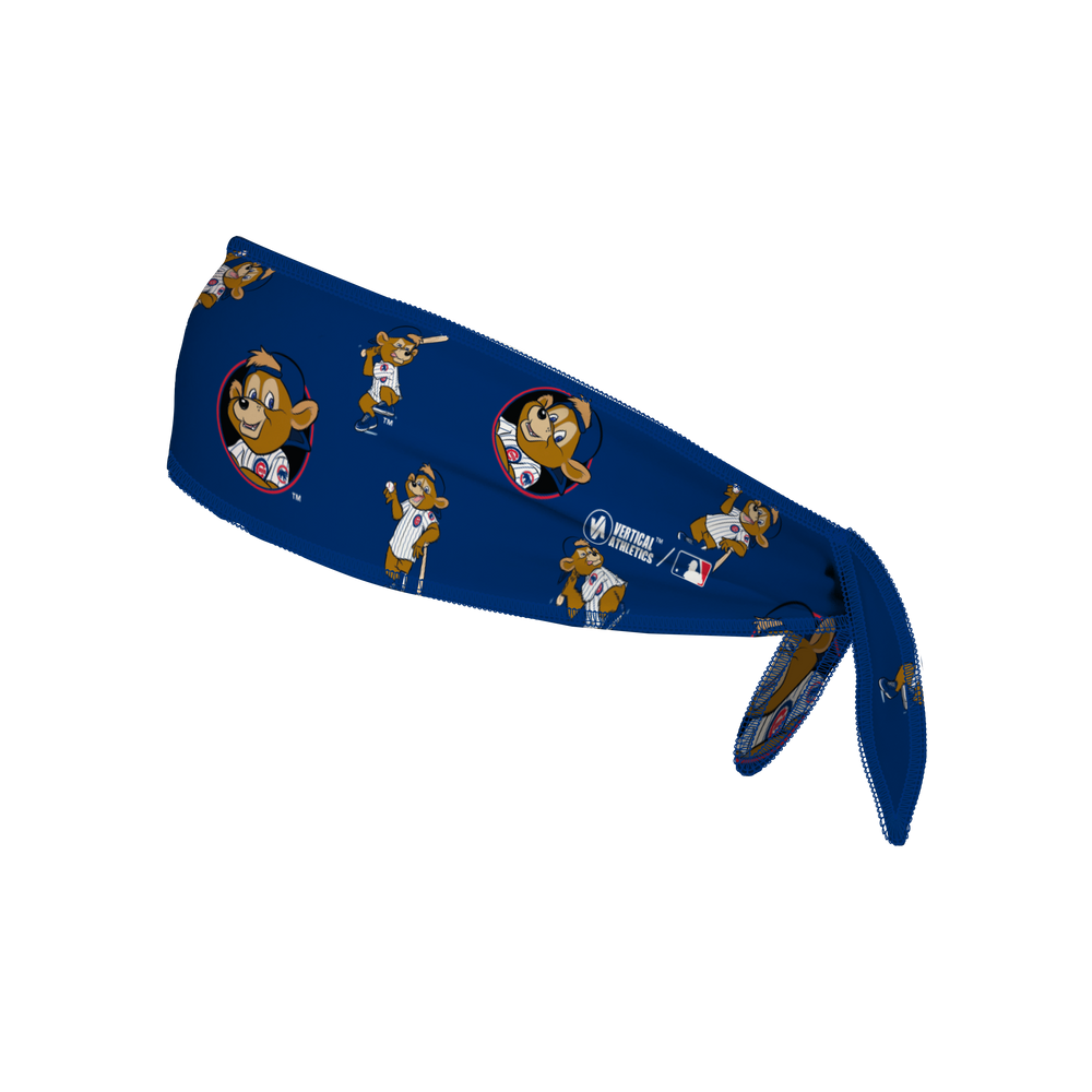 MLB Chicago Cubs Royal Reversible Tie-Back Cooling Headband with Cap Logo and Mascot Repeating . Made in the USA, Vertical  Athletics brand.  