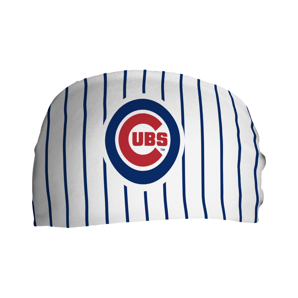 MLB Chicago Cubs pinstripe headband with cap logo. Made in USA, Vertical  Athletics brand.  