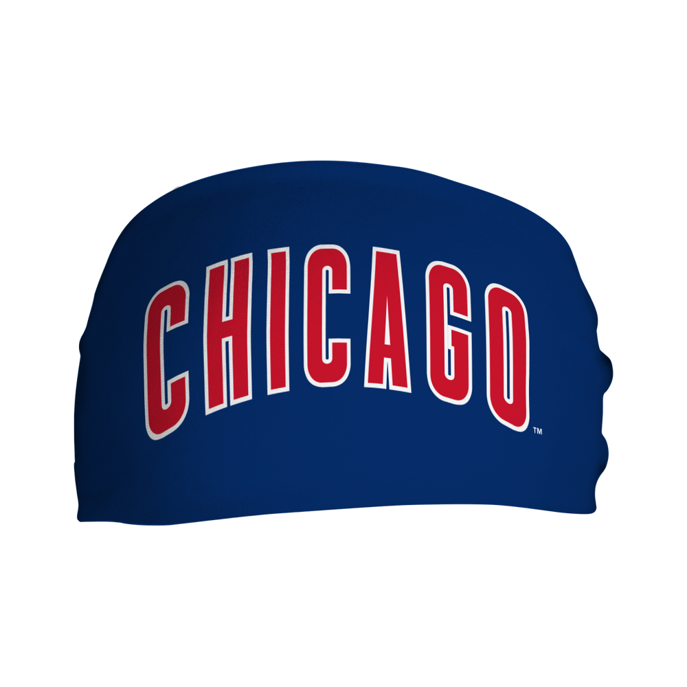 MLB Chicago Cubs cooling headband with Wordmark. Made in the USA, Vertical Athletics brand. 
