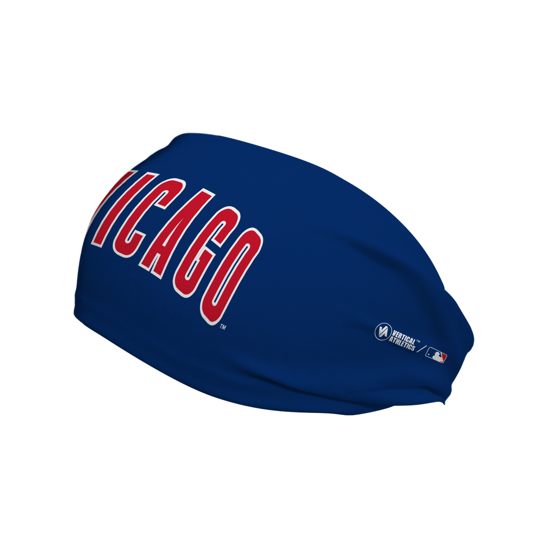 MLB Chicago Cubs cooling headband with Wordmark. Made in the USA, Vertical Athletics brand. 