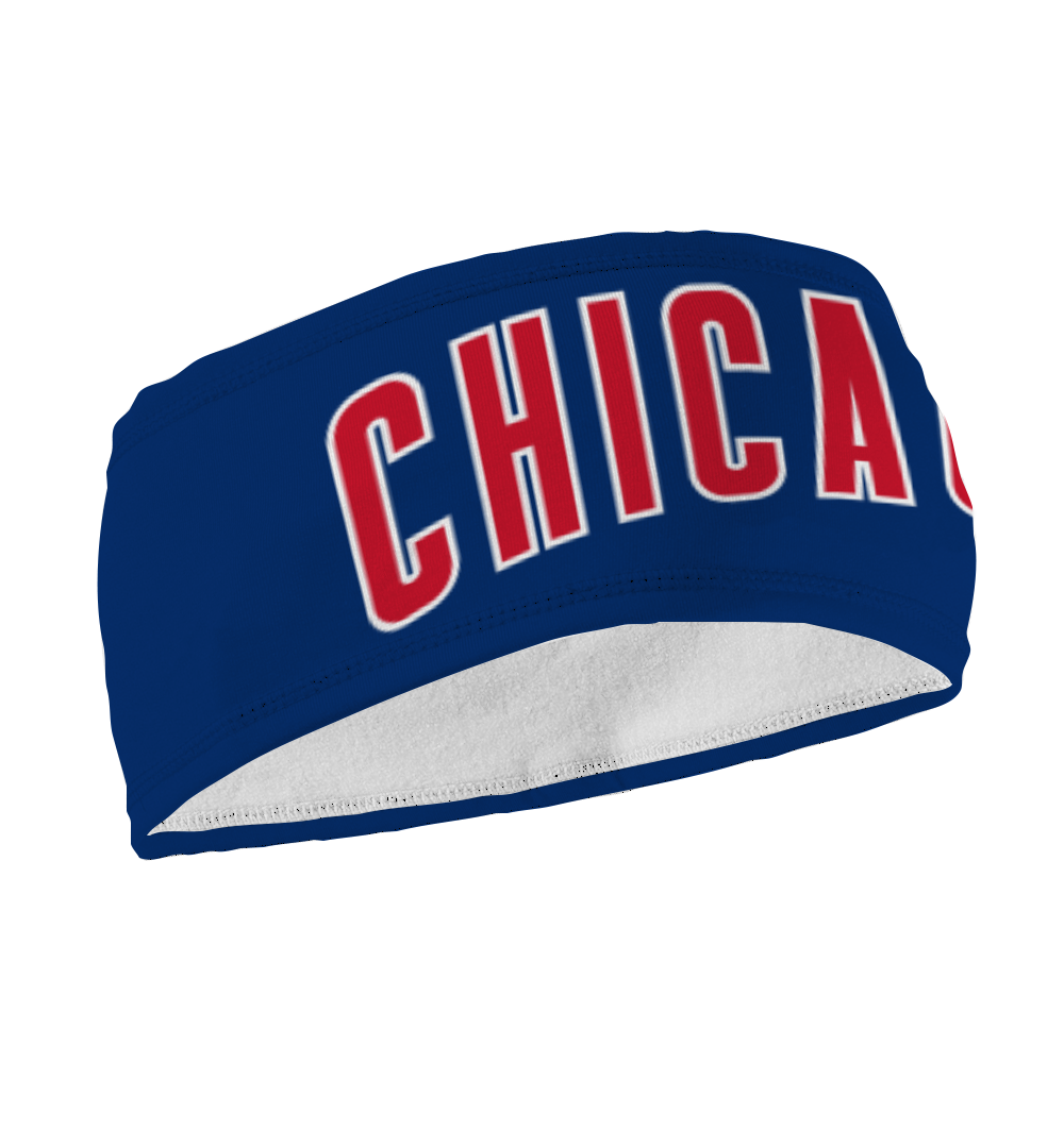 MLB Chicago Cubs fleece headband with Wordmark. Made in the USA, Vertical Athletics brand.