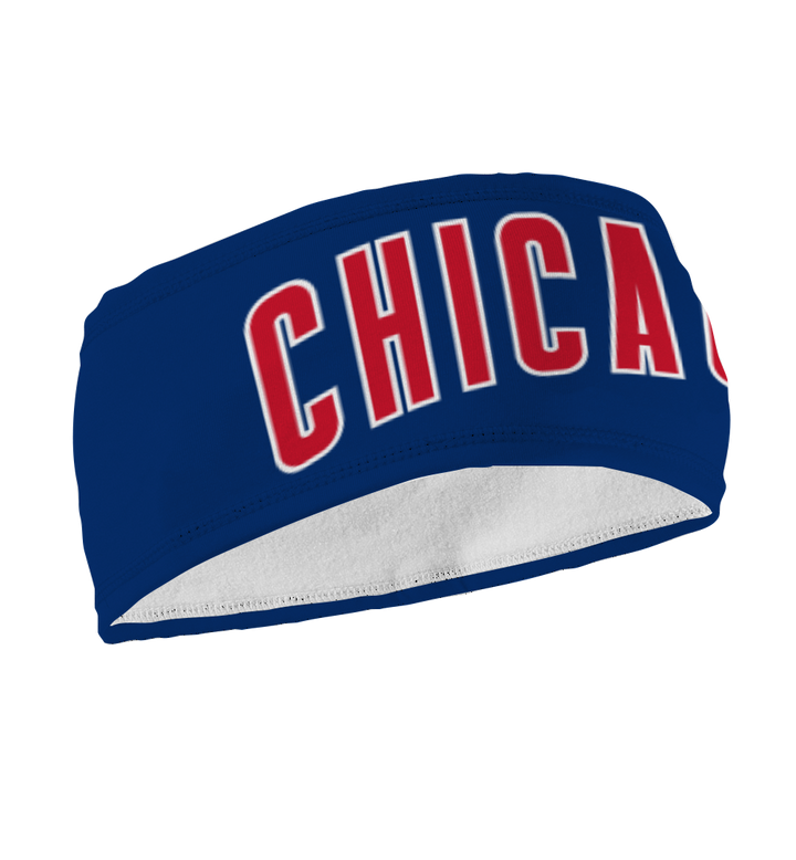 MLB Chicago Cubs fleece headband with Wordmark. Made in the USA, Vertical Athletics brand.