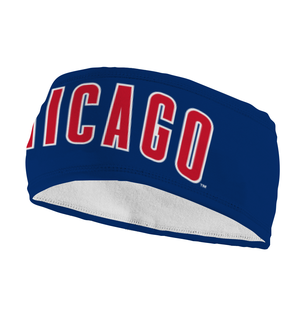 MLB Chicago Cubs fleece headband with Wordmark. Made in the USA, Vertical Athletics brand.