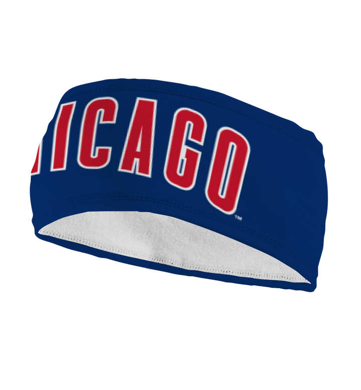 MLB Chicago Cubs fleece headband with Wordmark. Made in the USA, Vertical Athletics brand.