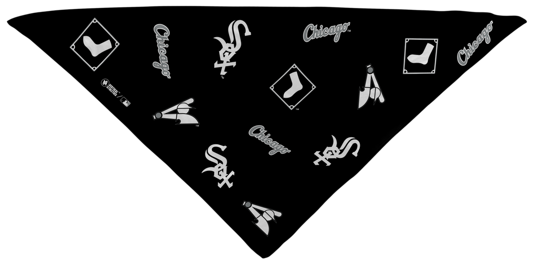 MLB Chicago White Sox triangle cooling bandana with logos all over. Made in the USA, Vertical Athletics brand.