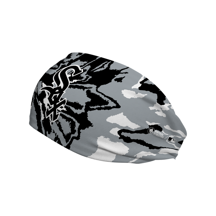 MLB Chicago White Sox Tie-Dye headband with cap logo. Made in USA, Vertical Athletics brand. 