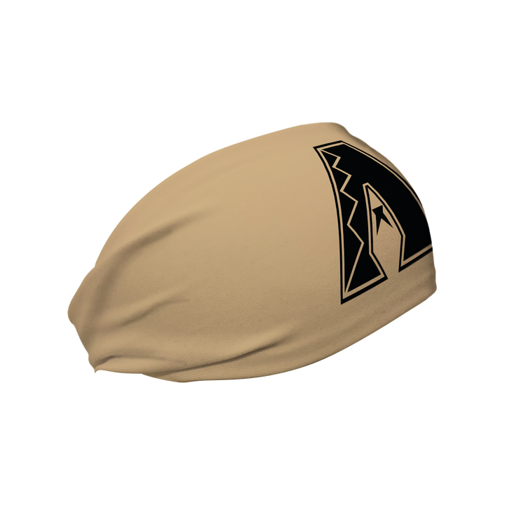 Side view of MLB Arizona Diamondbacks City Connect tan headband with cap logo. Made in USA, Vertical Athletics brand. 