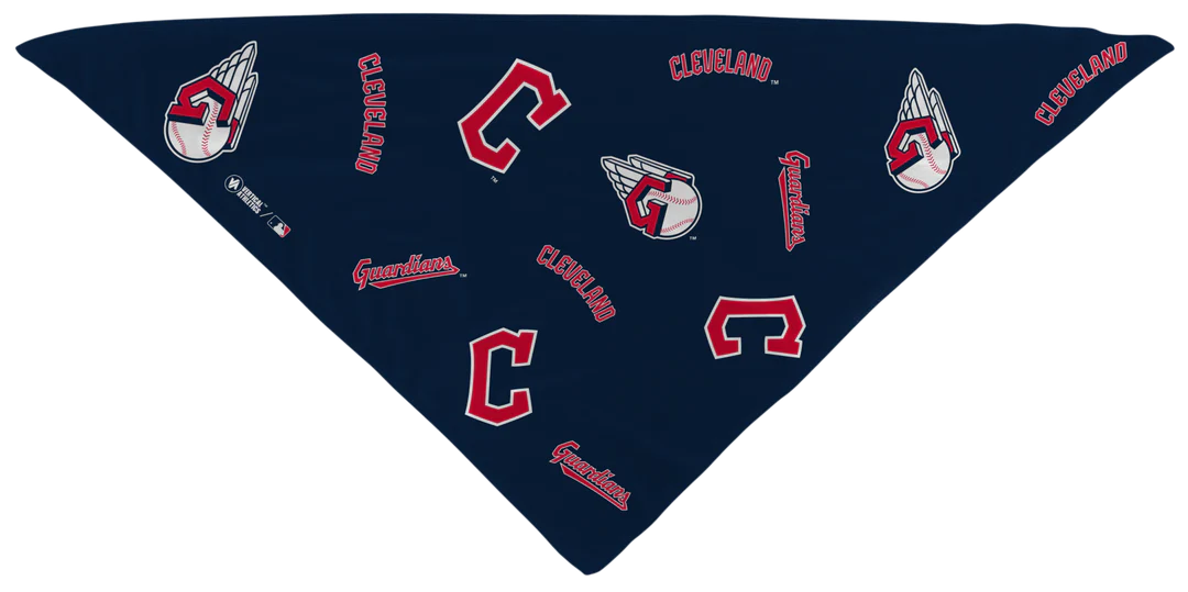 MLB licensed Cleveland Guardians Triple Play Cooling Bundle: Cooling Triangle Bandana with All Over logo. Made in USA. Vertical Athletics Brand. 