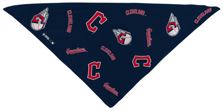 MLB licensed Cleveland Guardians Triple Play Cooling Bundle: Cooling Triangle Bandana with All Over logo. Made in USA. Vertical Athletics Brand. 