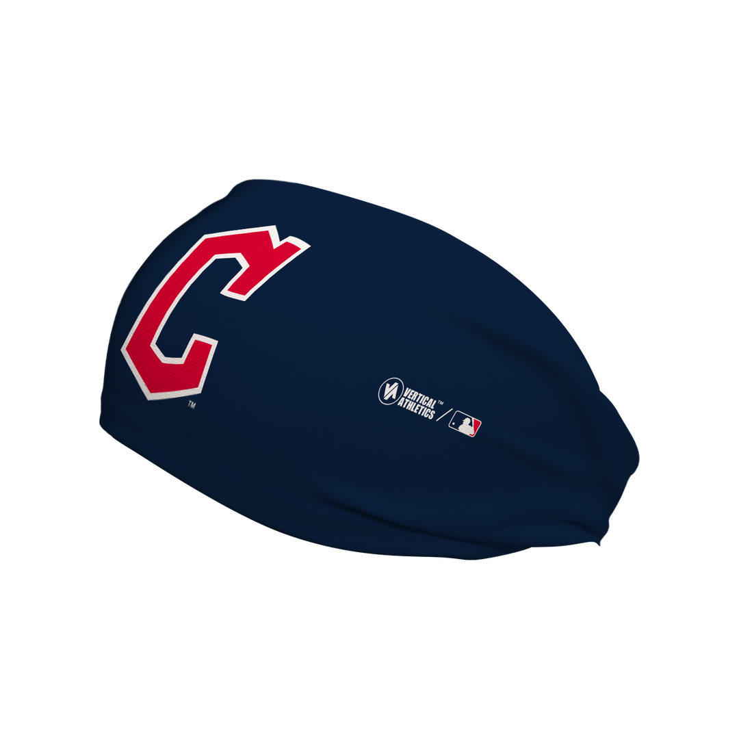 MLB Cleveland Guardians Navy cooling headband with cap logo. Made in USA, Vertical Athletics brand. 