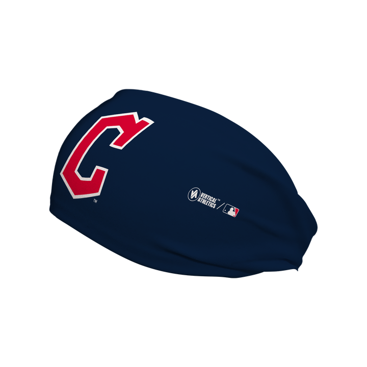 MLB Cleveland Guardians Navy cooling headband with cap logo. Made in USA, Vertical Athletics brand. 