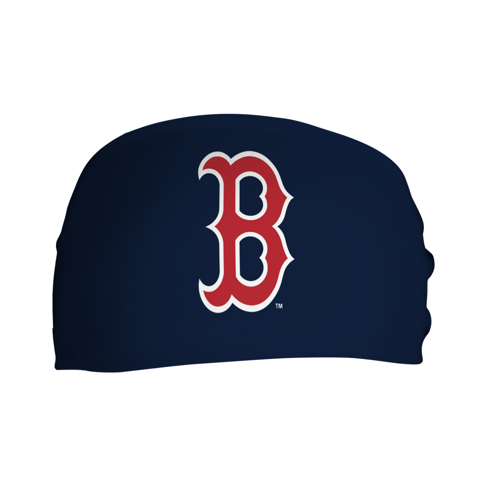 MLB Boston Red Sox navy cooling headband with cap logo. Made in USA, Vertical Athletics brand. 
