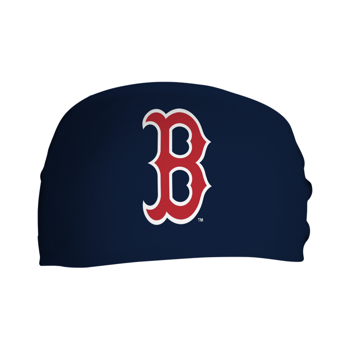 MLB Boston Red Sox navy cooling headband with cap logo. Made in USA, Vertical Athletics brand. 