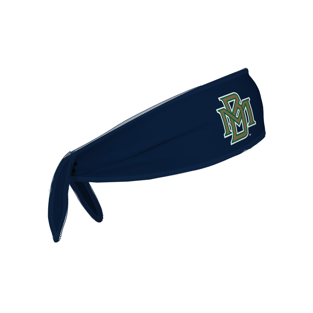 Side view of MLB Milwaukee Brewers navy Tie-Back Cooling Headband with coop logo . Made in USA, Vertical  Athletics brand.  