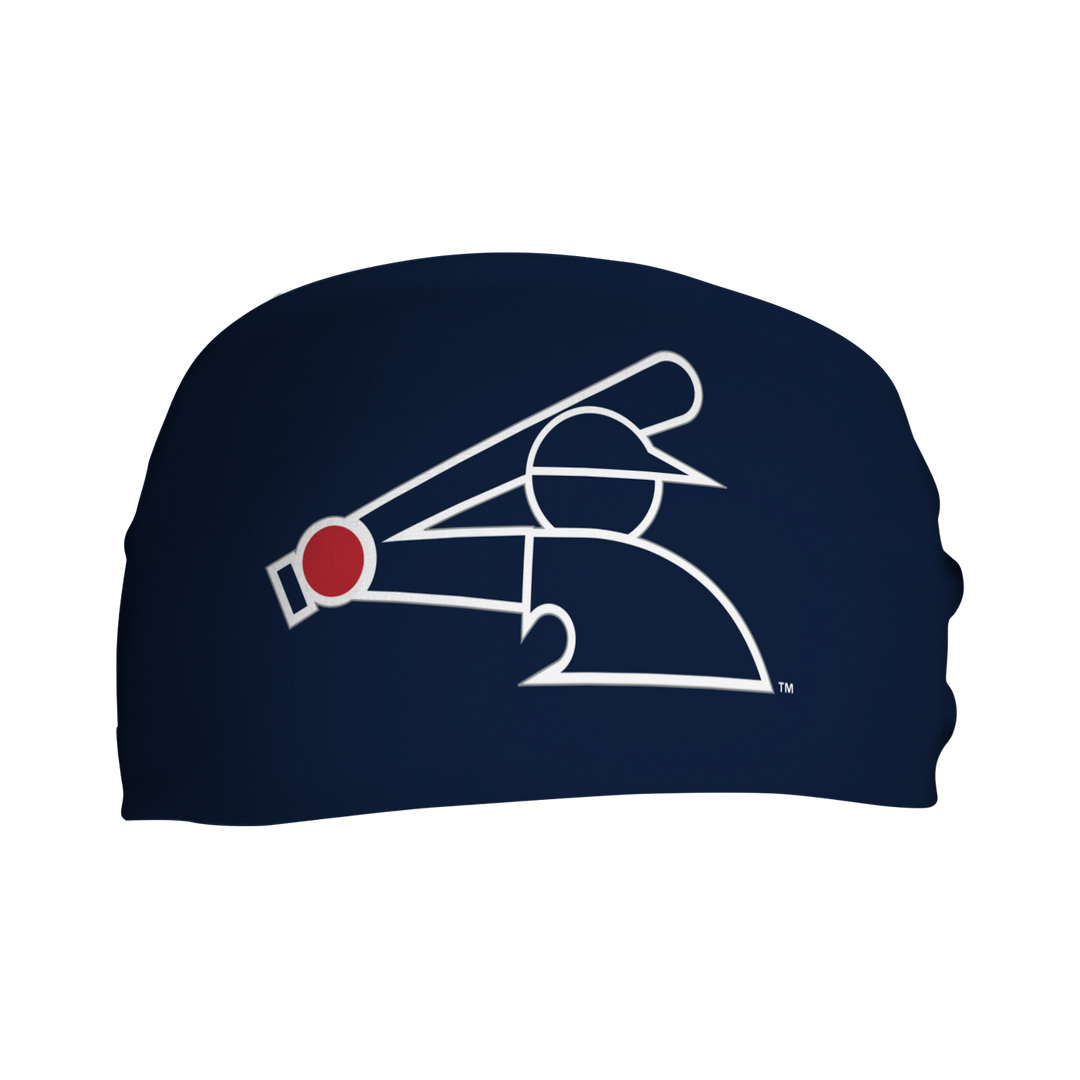 Front view of MLB Chicago White Sox navy headband with alt cap logo. Made in USA, Vertical Athletics brand. Not a Junk headband.