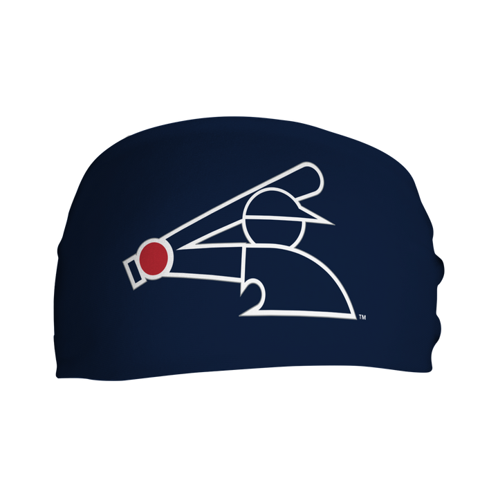 Front view of MLB Chicago White Sox navy headband with alt cap logo. Made in USA, Vertical Athletics brand. Not a Junk headband.