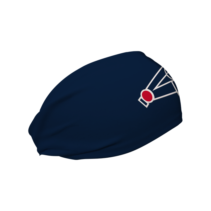 Side view of MLB Chicago White Sox navy headband with alt cap logo. Made in USA, Vertical Athletics brand.