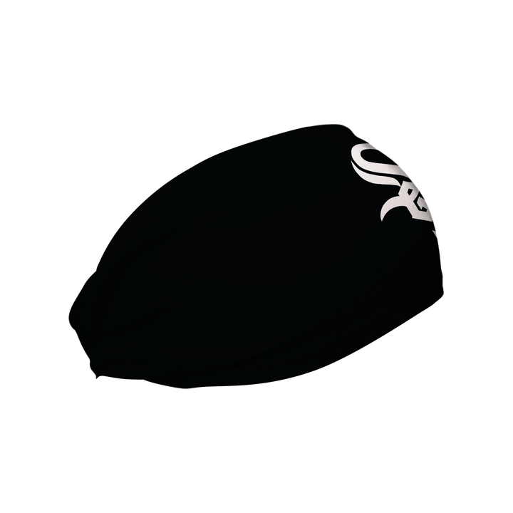 MLB Chicago White Sox black cooling headband with cap logo. Made in USA, Vertical Athletics brand. 