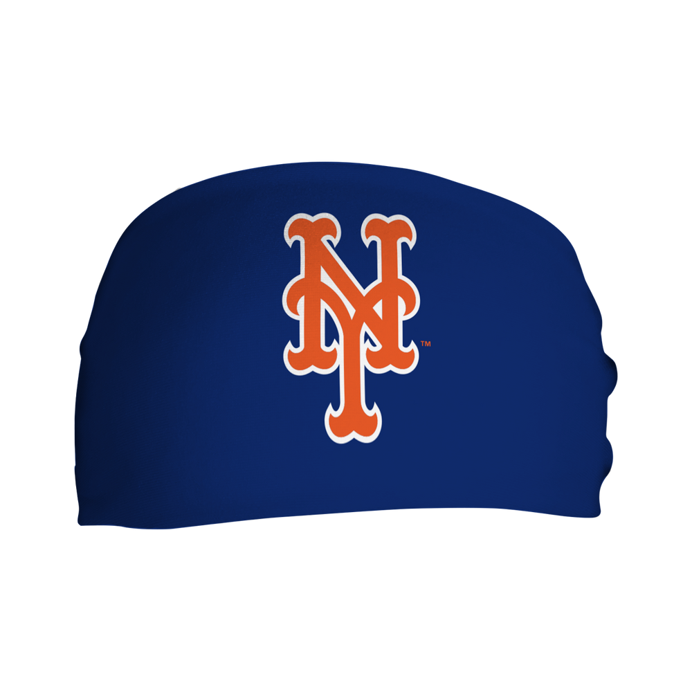 MLB New York Mets royal cooling headband with cap logo. Made in USA, Vertical Athletics brand.   