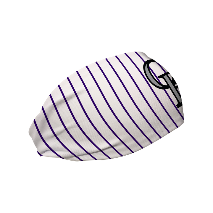 Side view of Colorado Rockies Pinstripe headband with alt cap logo. Made in USA, Vertical Athletics brand. 