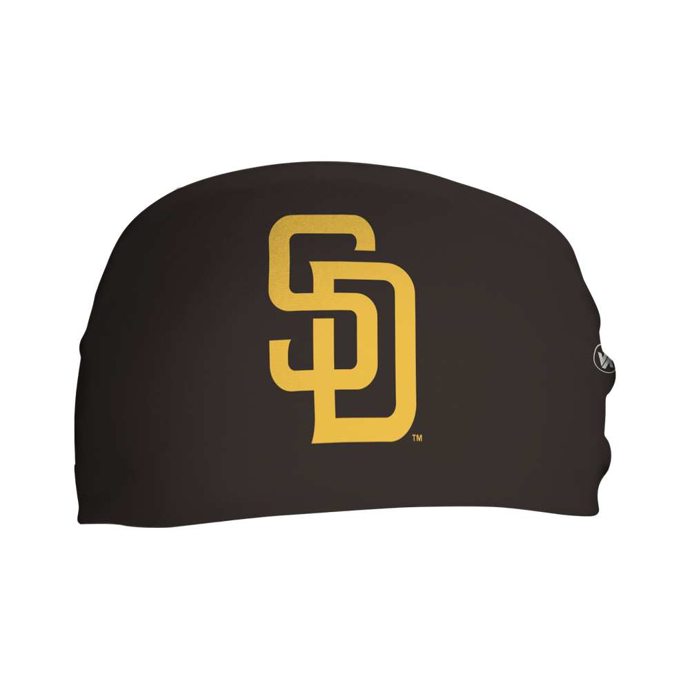 MLB San Diego Padres brown cooling headband with cap logo. Made in USA, Vertical Athletics brand.  