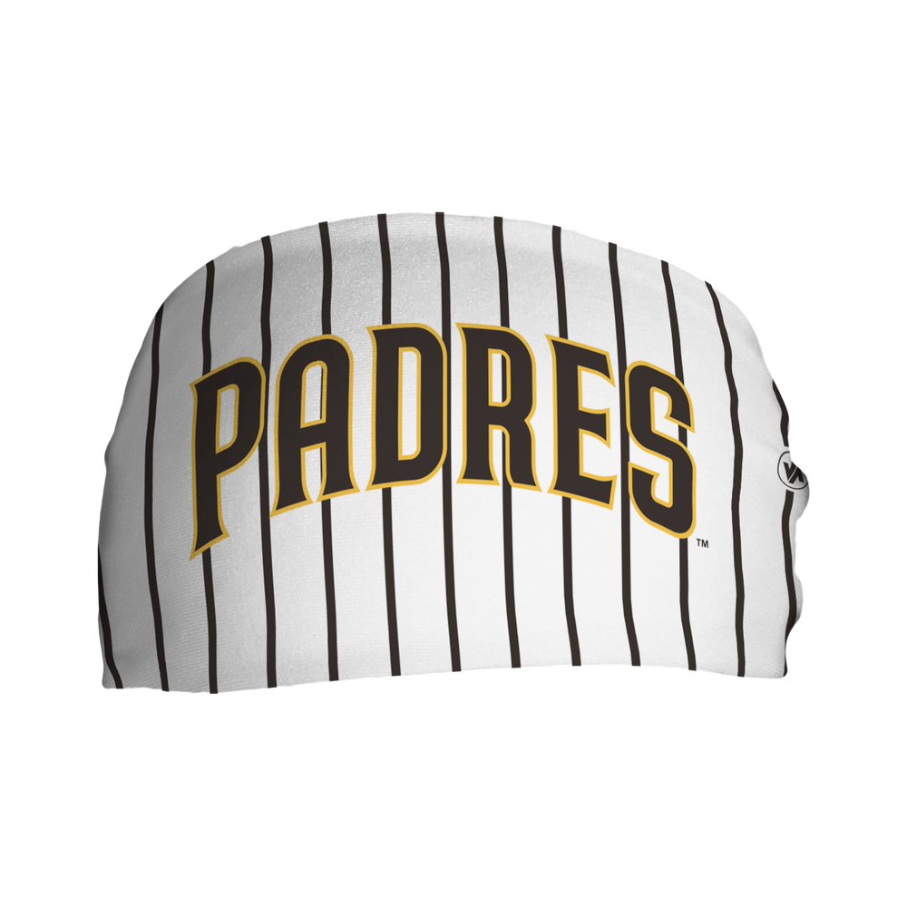 MLB San Diego Padres Pinstripe cooling headband with Wordmark logo. Made in USA, Vertical Athletics brand. 
