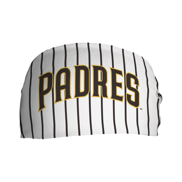 MLB San Diego Padres Pinstripe cooling headband with Wordmark logo. Made in USA, Vertical Athletics brand. 