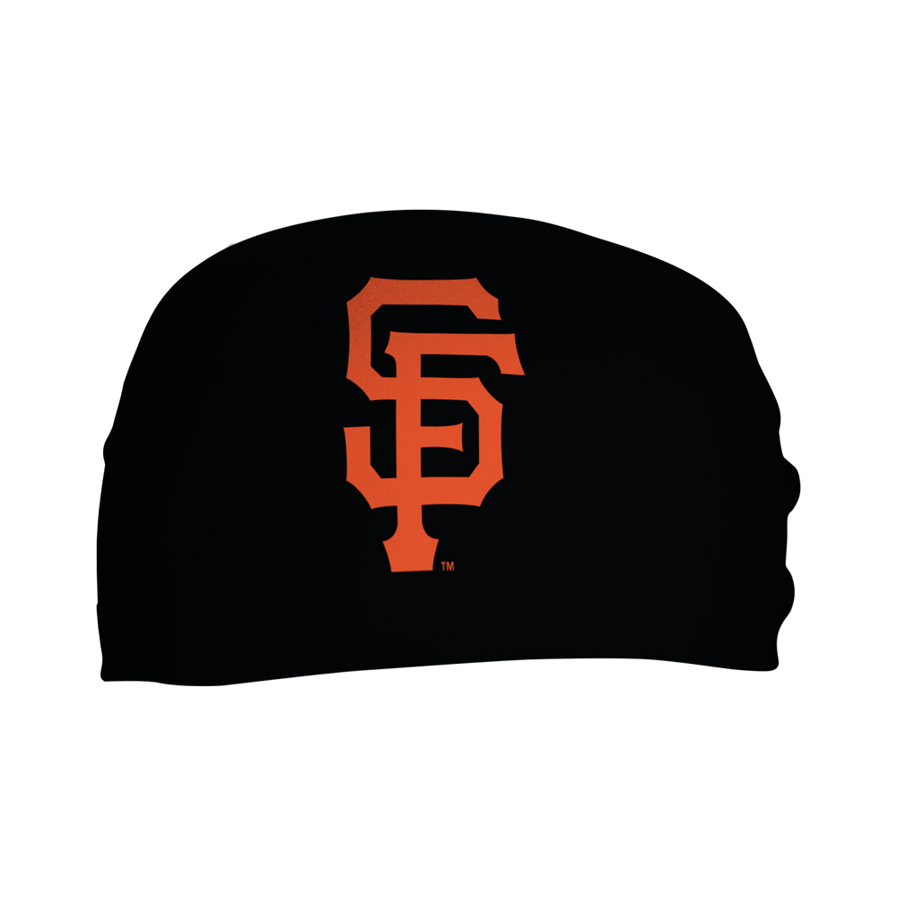 MLB San Francisco Giants black cooling headband with cap logo. Made in USA, Vertical Athletics brand. 